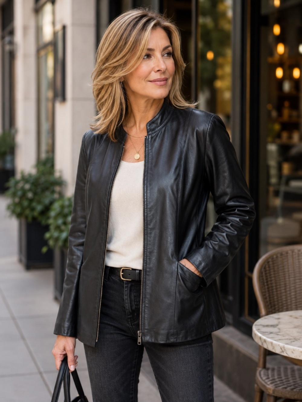 Caslon Black Genuine Lambskin Leather Zip Front Jacket Size 1X